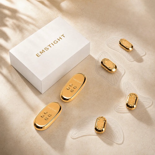 EMSTIGHT EMS Microcurrent Eye and Cheek Patches with gold controls and presentation box