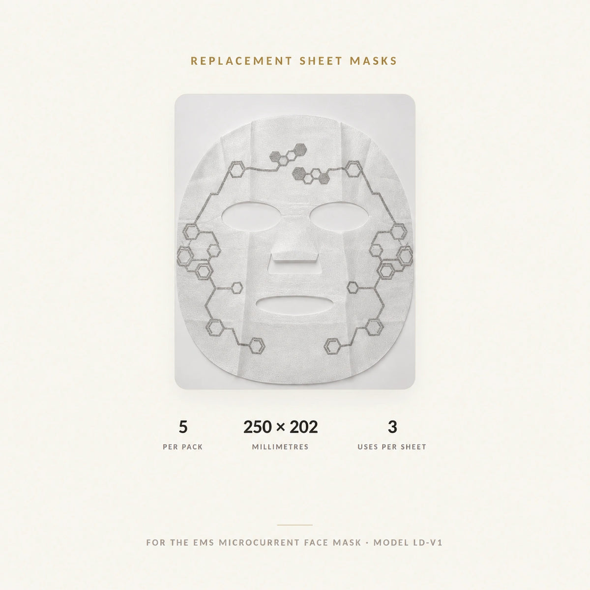 EMSTIGHT replacement EMS Sheet Mask, a full-face sheet printed with silver conductive tracks. Five per pack, 250 by 202 millimetres, up to three uses per sheet